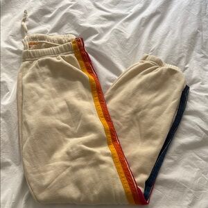 Aviator Nation Cream Pants with Rainbow Stripes size medium